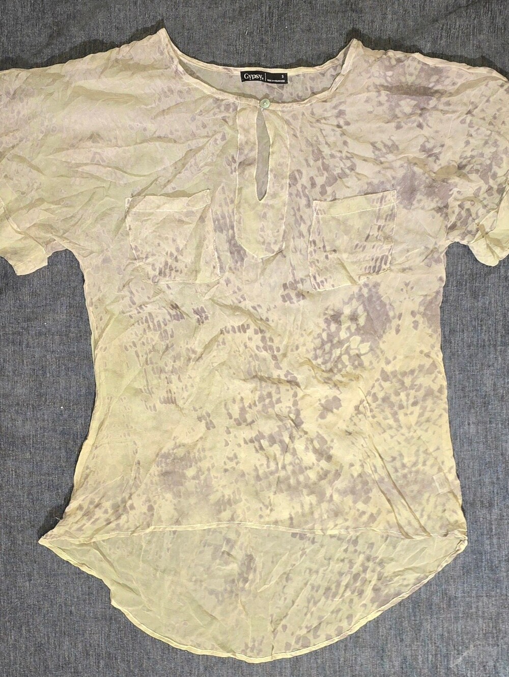 Gypsy 05 Silk Printed Keyhole Short Sleeve Blouse Size Small